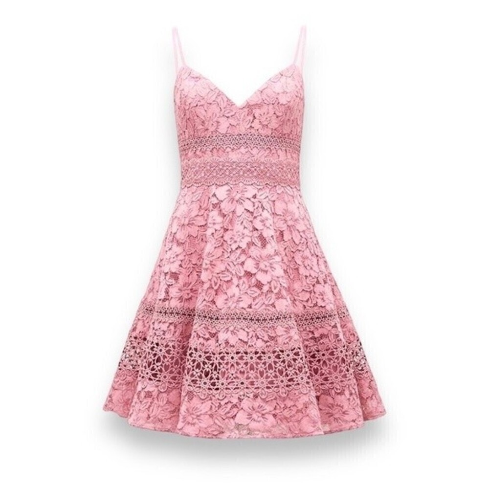Ever New Selma Deep V Spiced Lace Mini Prom Dress Pale Soft Pink Size 2